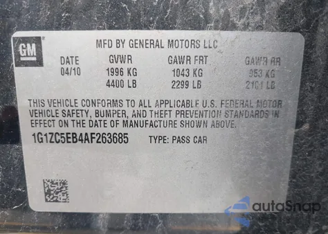 2010 Chevrolet Malibu Lt из США, поврежденный, VIN 1G1ZC5EB4AF263685